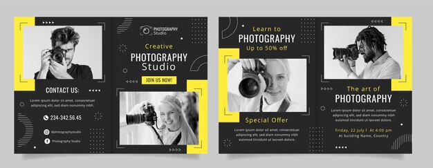 Modelo de folheto de estúdio de fotografia de design plano