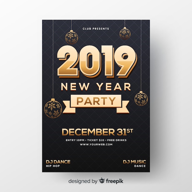Modelo de folheto de festa realista ano novo 2019
