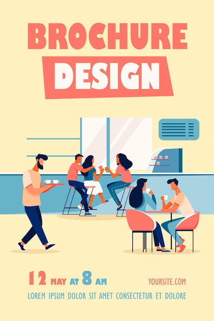 Vetor grátis modelo de folheto de ilustração de interiores de cafeteria