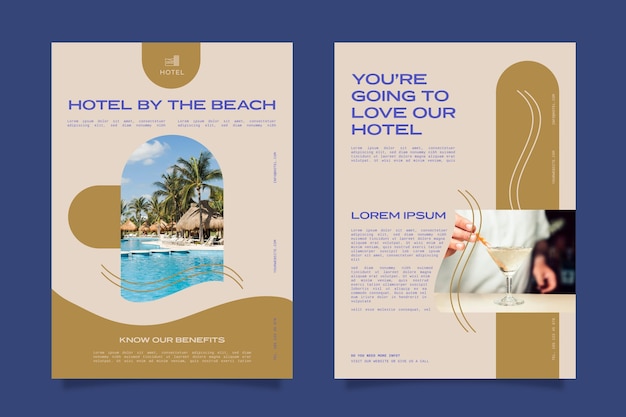 Modelo de folheto de informações sobre hotéis criativos com foto