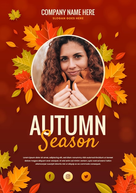 Vetor grátis modelo de folheto de outono em gradiente com foto