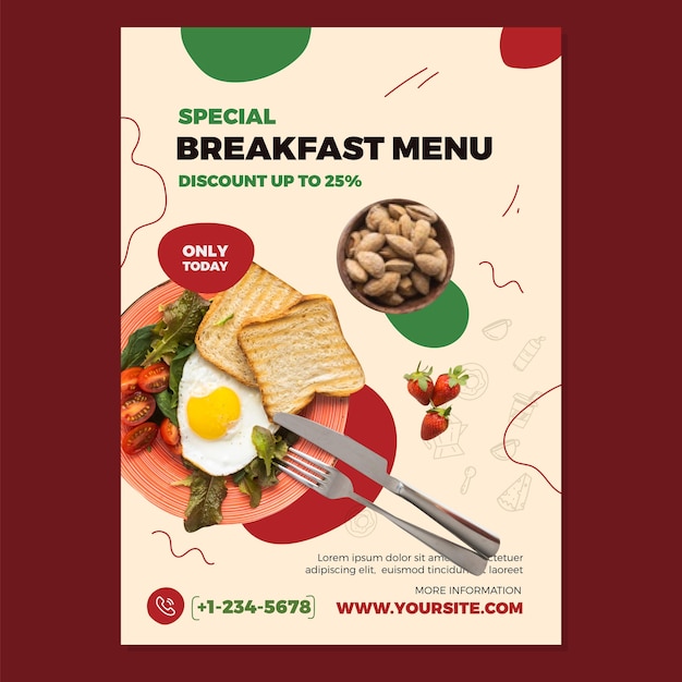Modelo de folheto de preço com desconto de menu de café da manhã