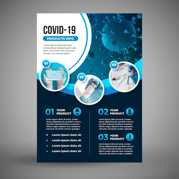 Modelo de folheto de produtos médicos para coronavírus com foto