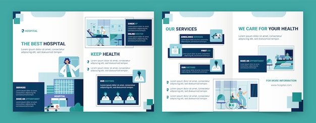 Modelo de folheto de serviços hospitalares de design plano