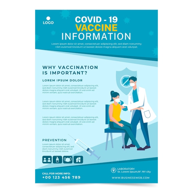 Vetor grátis modelo de folheto de vacinação com coronavírus plano