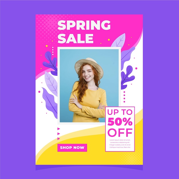 Modelo de folheto de venda de primavera com foto