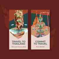 Vetor grátis modelo de folheto definido com viagem para a tailândia para brochura em estilo aquarela