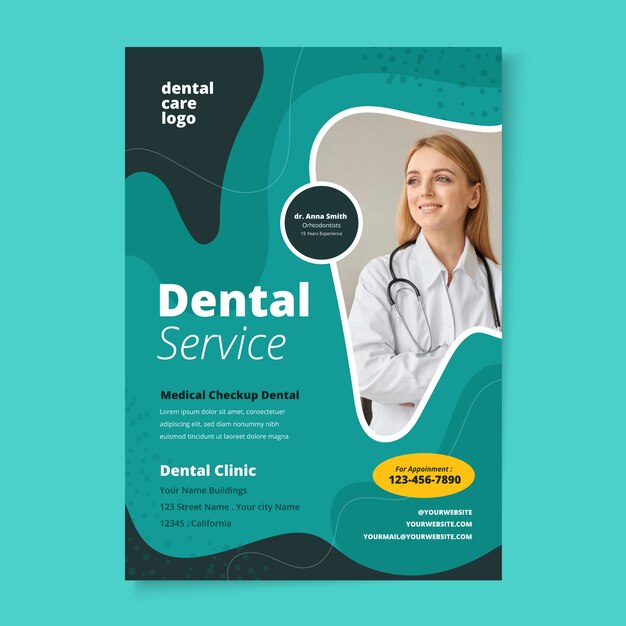 Modelo de folheto dental de design plano desenhado à mão