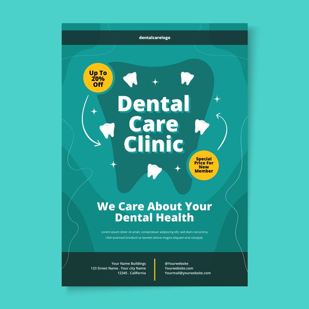 Modelo de folheto dental de design plano desenhado à mão