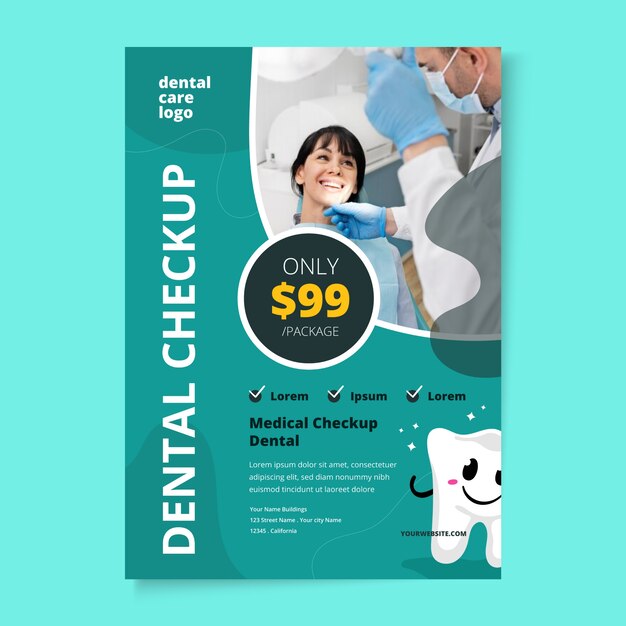 Modelo de folheto dental de design plano desenhado à mão