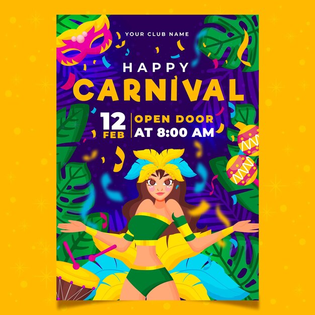 Modelo de folheto desenhado à mão para o carnaval brasileiro