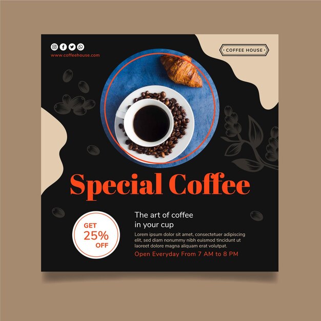 Modelo de folheto especial de café quadrado