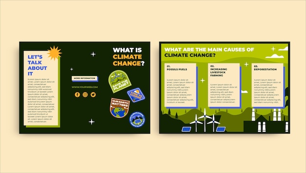 Modelo de folheto moderno sobre mudanças climáticas