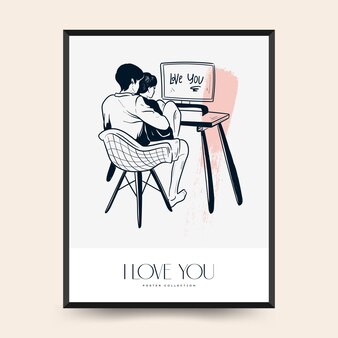 Modelo de folheto ou cartaz vertical de amor moderno cartão de dia dos namorados desenhado à mão romântico