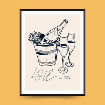 Modelo de folheto ou cartaz vertical de amor moderno cartão de dia dos namorados desenhado à mão romântico
