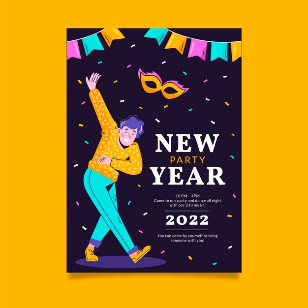 Modelo de folheto plano de festa de ano novo desenhado à mão