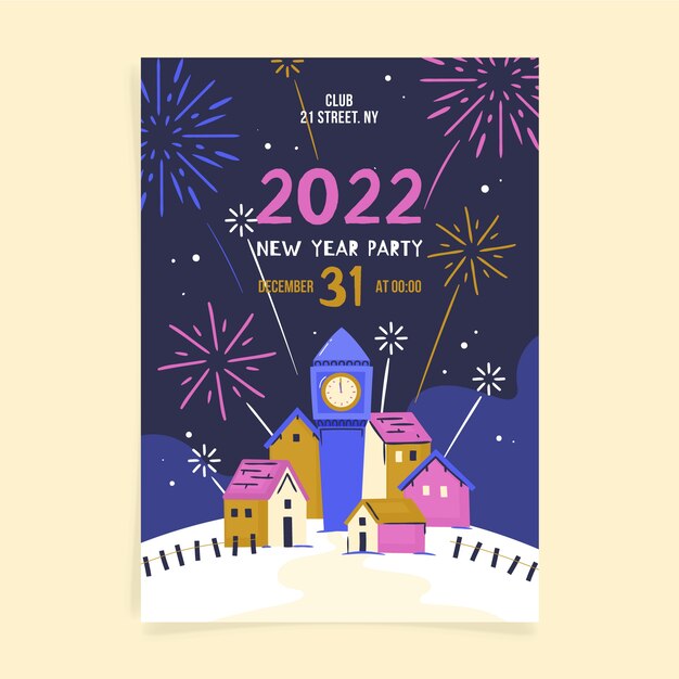 Modelo de folheto plano de festa de ano novo desenhado à mão