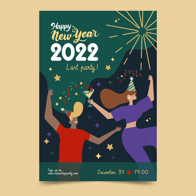 Modelo de folheto plano de festa de ano novo desenhado à mão