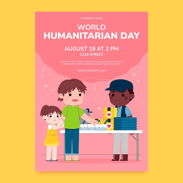 Vetor grátis modelo de folheto plano para celebração do dia mundial humanitário