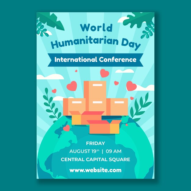 Modelo de folheto plano para celebração do dia mundial humanitário
