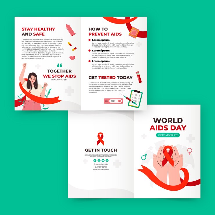 Vetor grátis modelo de folheto plano para conscientização do dia mundial da aids