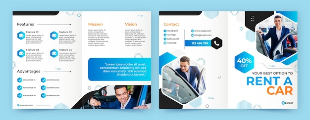 Vetor grátis modelo de folheto plano para empresa de aluguel de carros