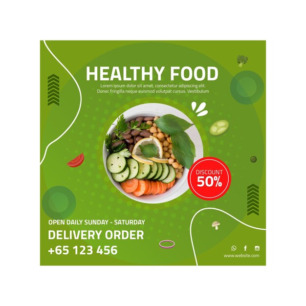 Modelo de folheto quadrado comida saudável