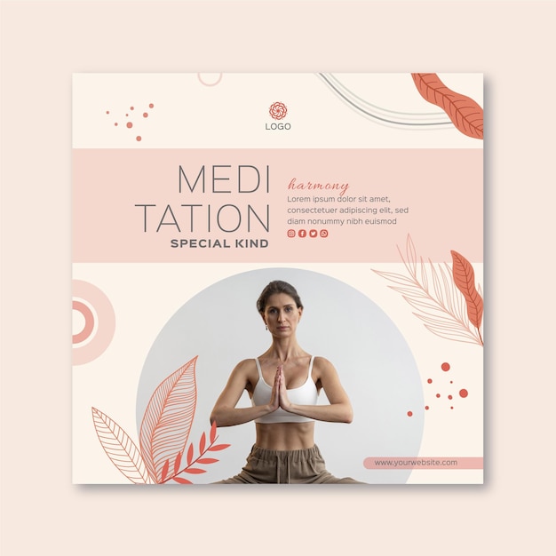 Modelo de folheto quadrado de meditação e atenção plena