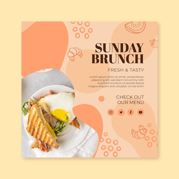 Modelo de folheto quadrado para brunch de domingo