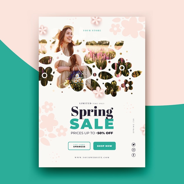 Vetor grátis modelo de folheto - venda de primavera com foto
