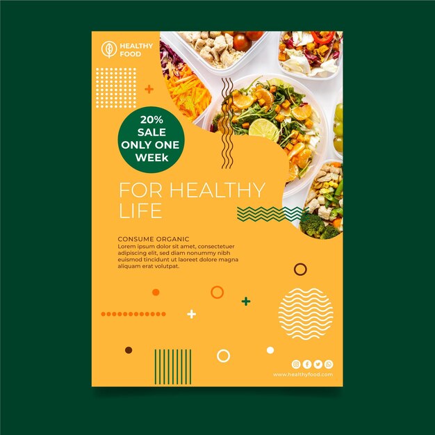 Modelo de folheto vertical de alimentos saudáveis e bio