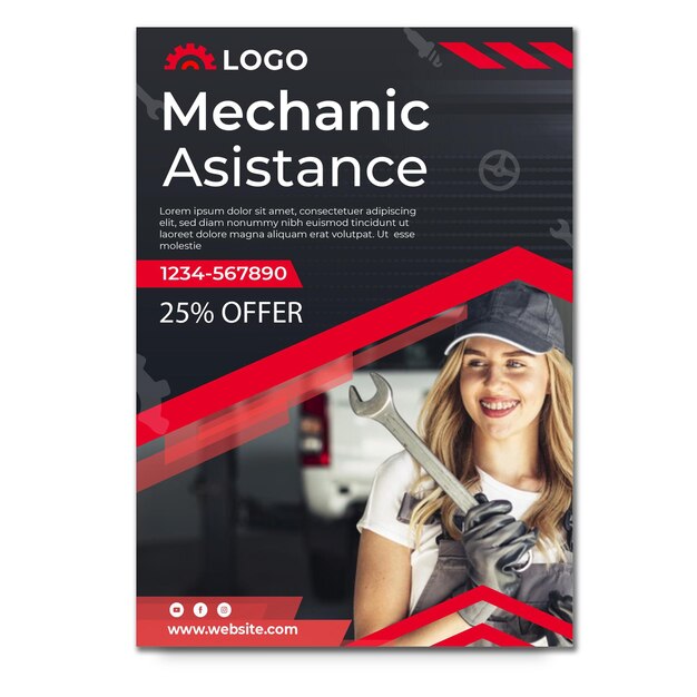 Modelo de folheto vertical de assistência mecânica