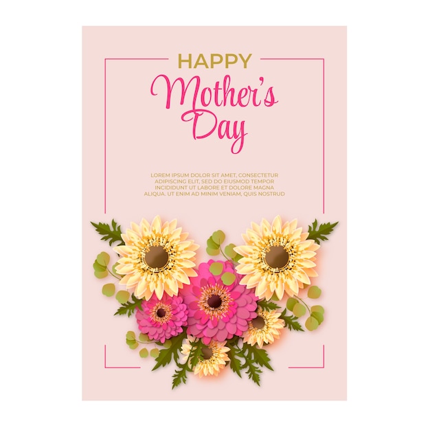 Vetor grátis modelo de folheto vertical de dia das mães realista com flores