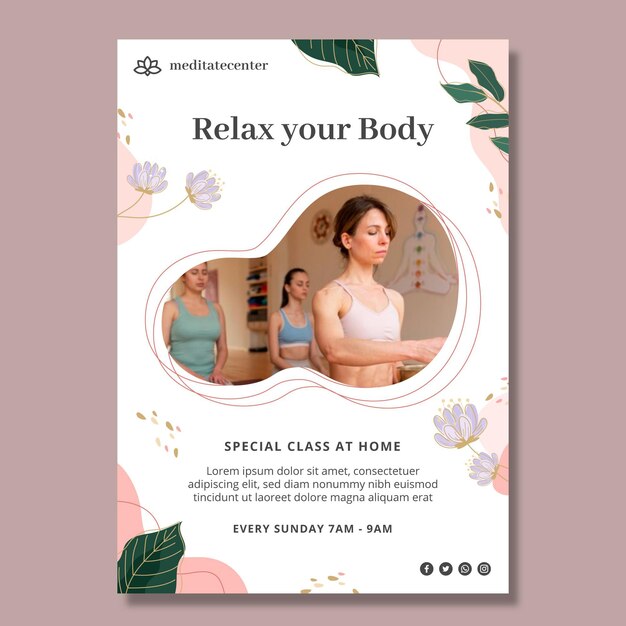 Modelo de folheto vertical de meditação e atenção plena