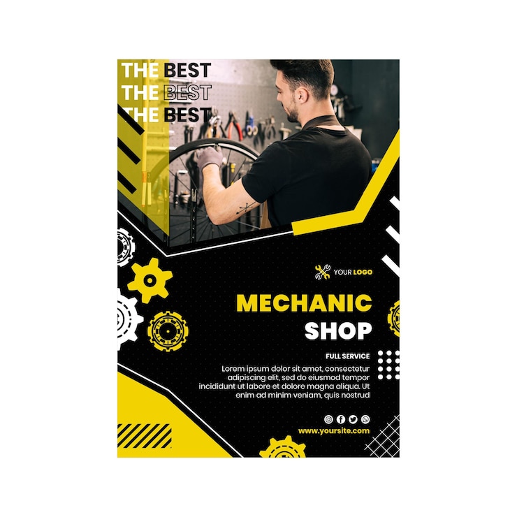 Vetor grátis modelo de folheto vertical de oficina mecânica