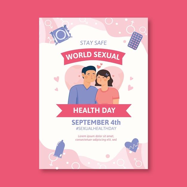 Modelo de folheto vertical desenhado à mão para o dia mundial da saúde sexual
