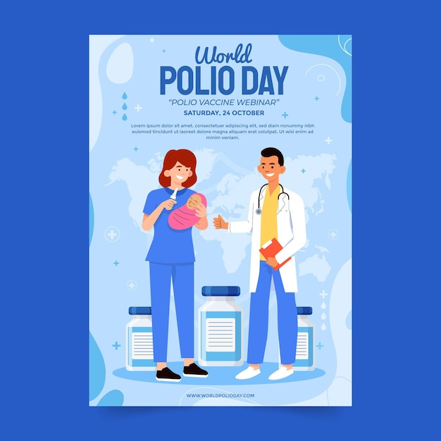 Vetor grátis modelo de folheto vertical desenhado à mão para o mundo plano da pólio