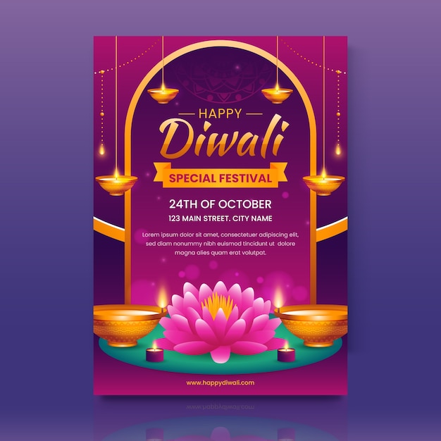 Modelo de folheto vertical gradiente para celebração de diwali