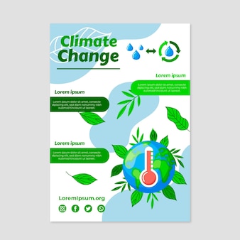 Modelo de folheto vertical plano de mudança climática desenhado à mão