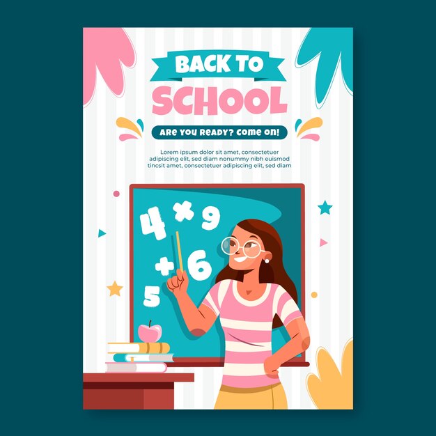 Modelo de folheto vertical plano para a temporada de volta às aulas