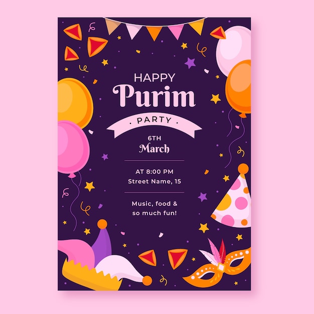 Modelo de folheto vertical plano para celebração de purim