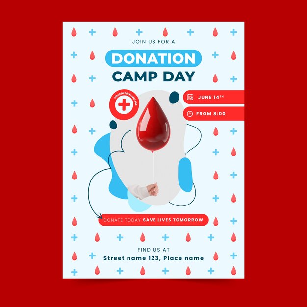 Vetor grátis modelo de folheto vertical plano para conscientização do dia mundial do doador de sangue