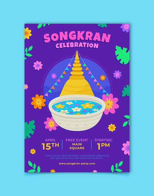 Modelo de folheto vertical songkran plano