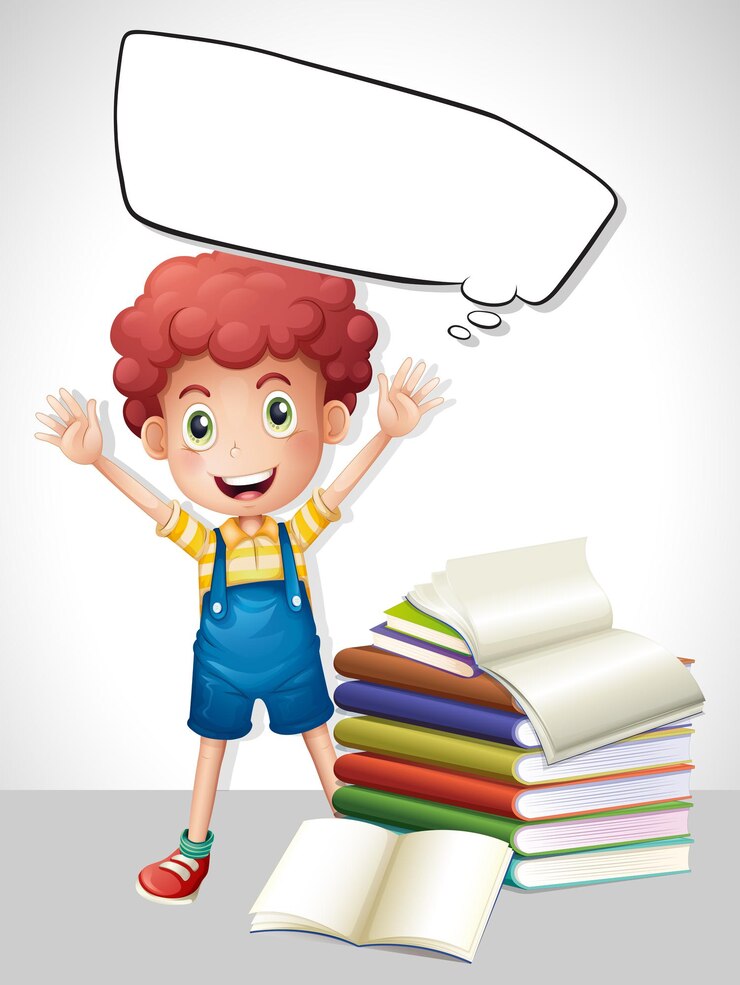 Vetor grátis modelo de fronteira com menino e livros