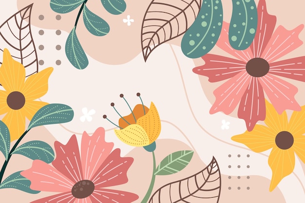 Vetor grátis modelo de fundo de primavera colorido criativo com flores e folhas