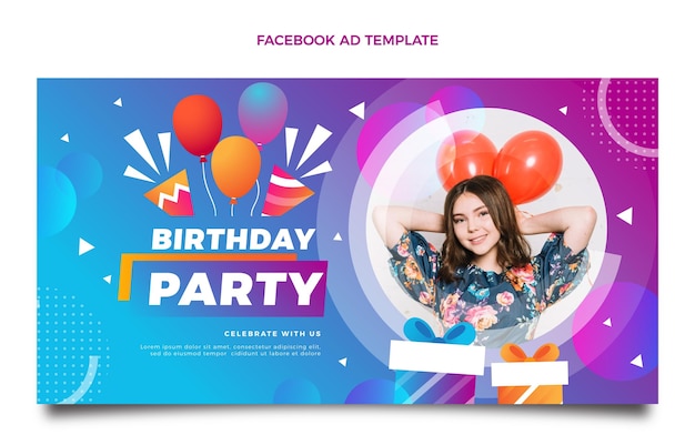 Modelo de gradiente de aniversário colorido no facebook