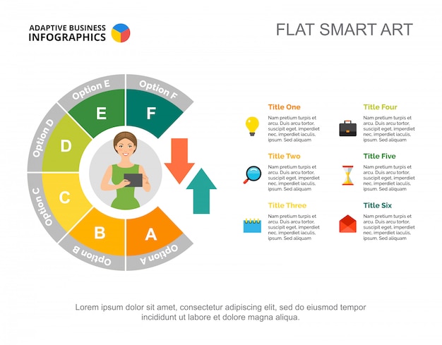 Modelo de gráfico de processo de fluxo de trabalho de seis etapas para apresentação. visualização de dados corporativos