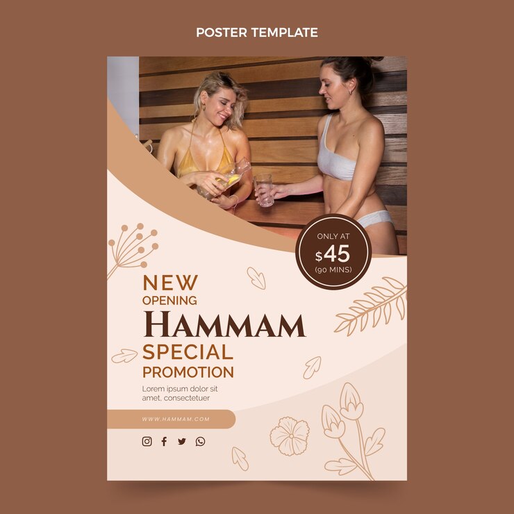 Vetor grátis modelo de hammam de design plano desenhado à mão
