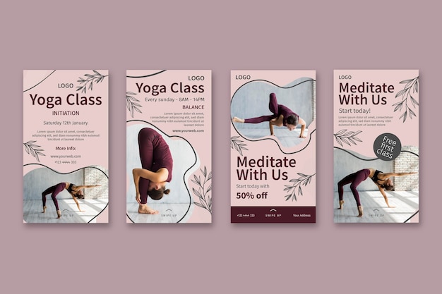 Vetor grátis modelo de histórias de instagram de aula de ioga