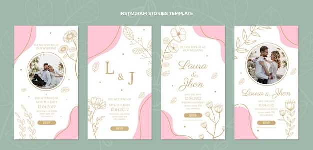 Modelo de histórias de instagram de casamento desenhado à mão